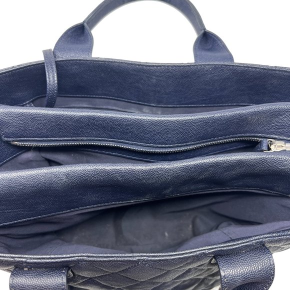 Chanel Large Matelassé Quilted Caviar Shopping Tote Bag Navy Dark Blue - Picture 15 of 17